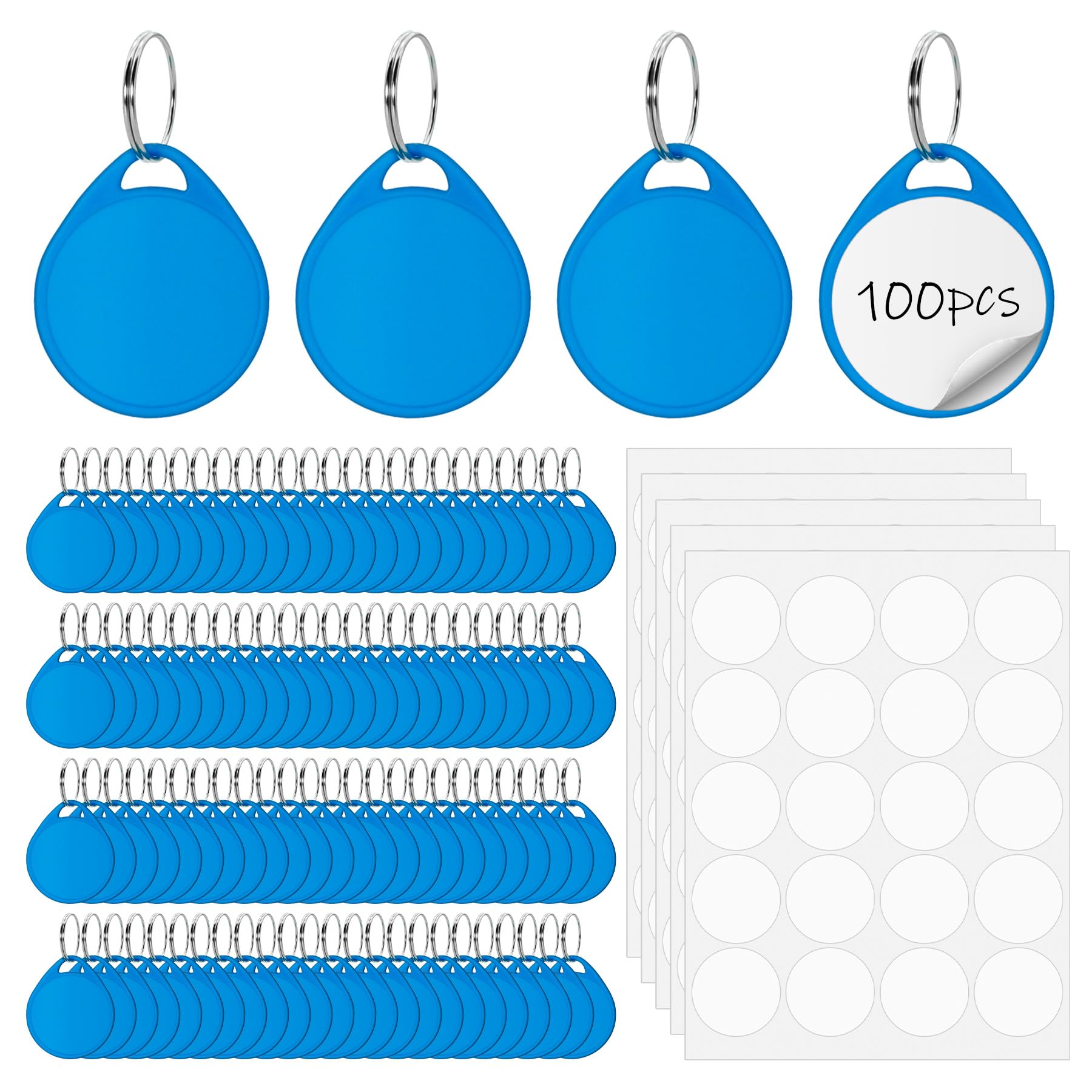 100 Pcs Rack Key Tags with Label 1.5 Inch Reusable Round Plastic Tags with Blank Paper Stickers and Split Rings, Item Identifiers for Home,Office and