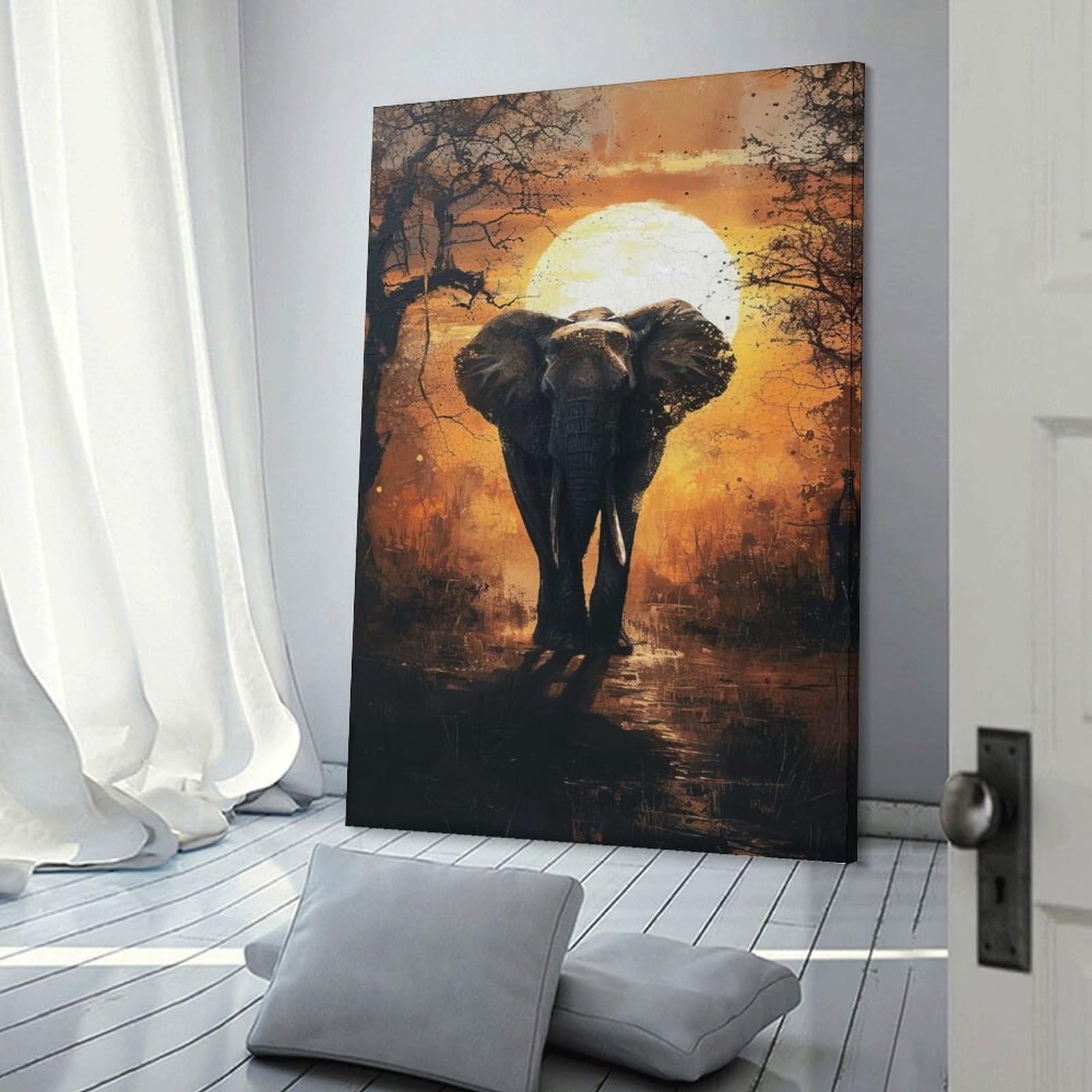Junmoney Sunrise Elephant Majesty Decorative Wall Artwork, 20x30inch(50x75cm), for Corridors, Hallways Or Apartment Entries, Home Artwork for First Impressions