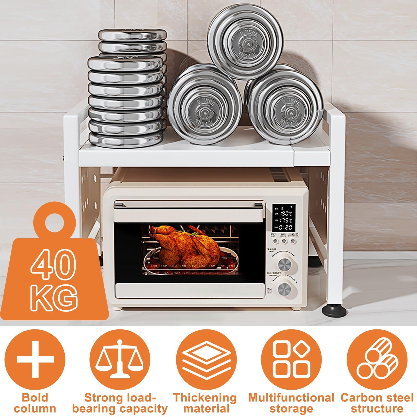 UCAMP Mensola Microonde Estensibile,Salvaspazio Scaffale da Cucina,Regolabile Due Livelli Microonde Scaffale,Mensola a 2 Livelli per Risparmio Spazio in Cucina,Ripiani per Microonde con 10 Ganci