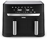 Tefal Easy Fry Dual Zone Digital Air Fryer, 2 Drawers, 8.3L, 8in1, Air Fry, Extra Crisp, Roast, Bake, Reheat, Dehydrate, 6 Portions, Non-Stick, Dishwasher Safe Baskets, Black & Metal EY901840