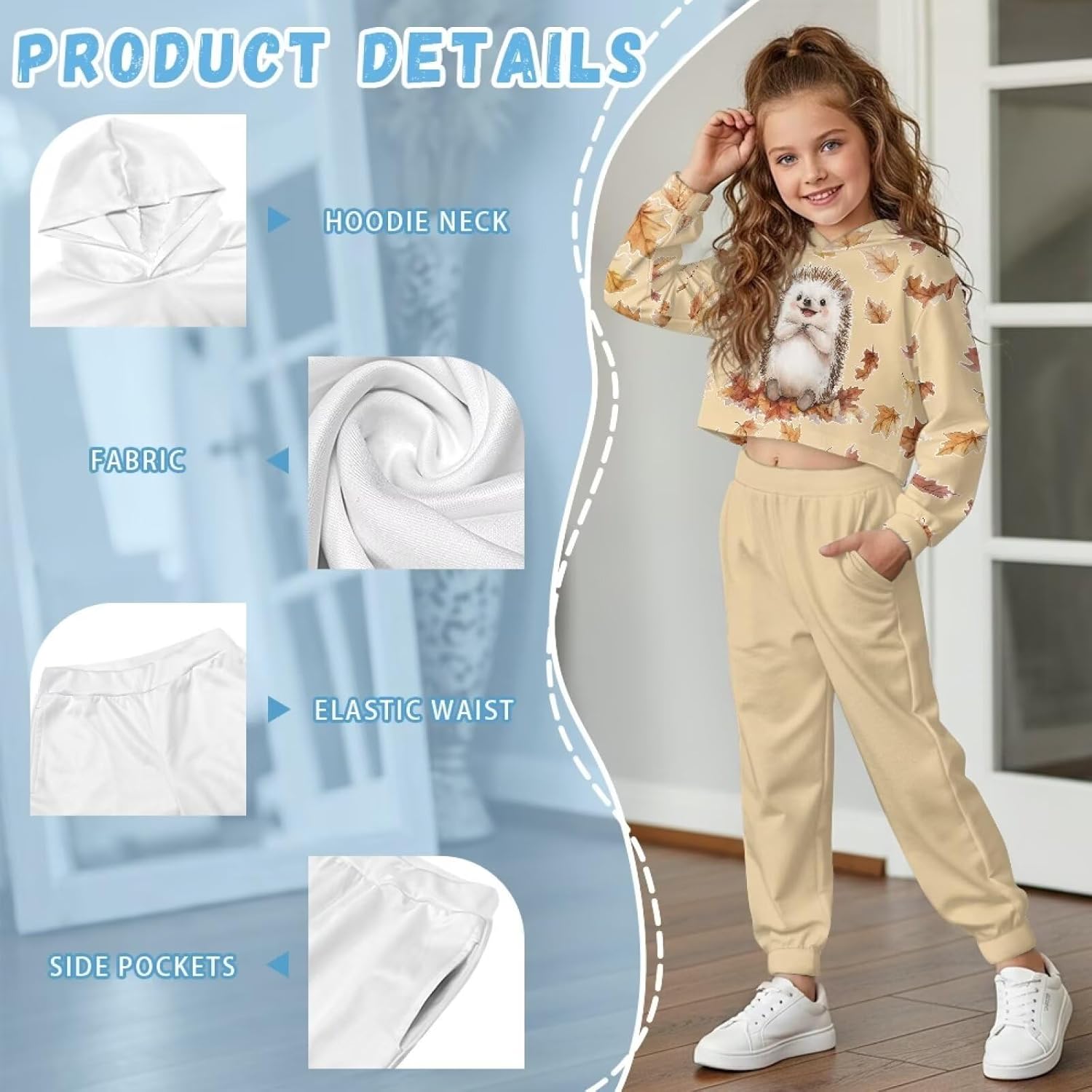 Girls Clothing Sets Cute Sweat Set Size 4-13 Fashion Animal Hoodie Kids Crop Top Tapered Pants Fall Winter Spring