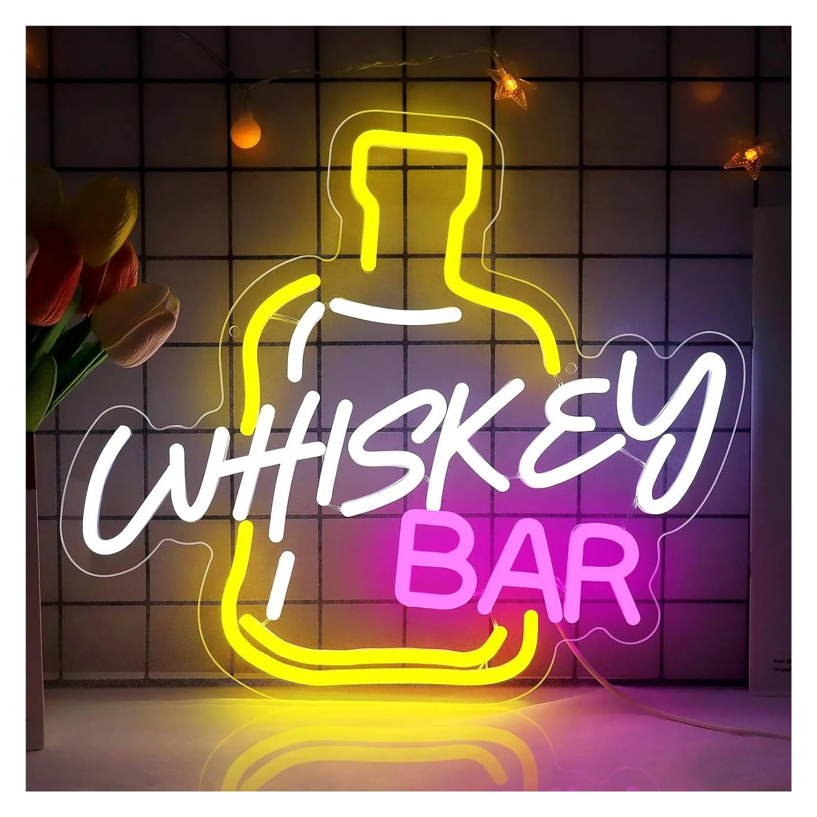 SHOUXI Sign Lamp Whiskey Bar Neon Sign Dimmable Light for Home Beer Cafe Club Party Man Cave Art Decor USB Powered Lamp 30cmx27.3cm
