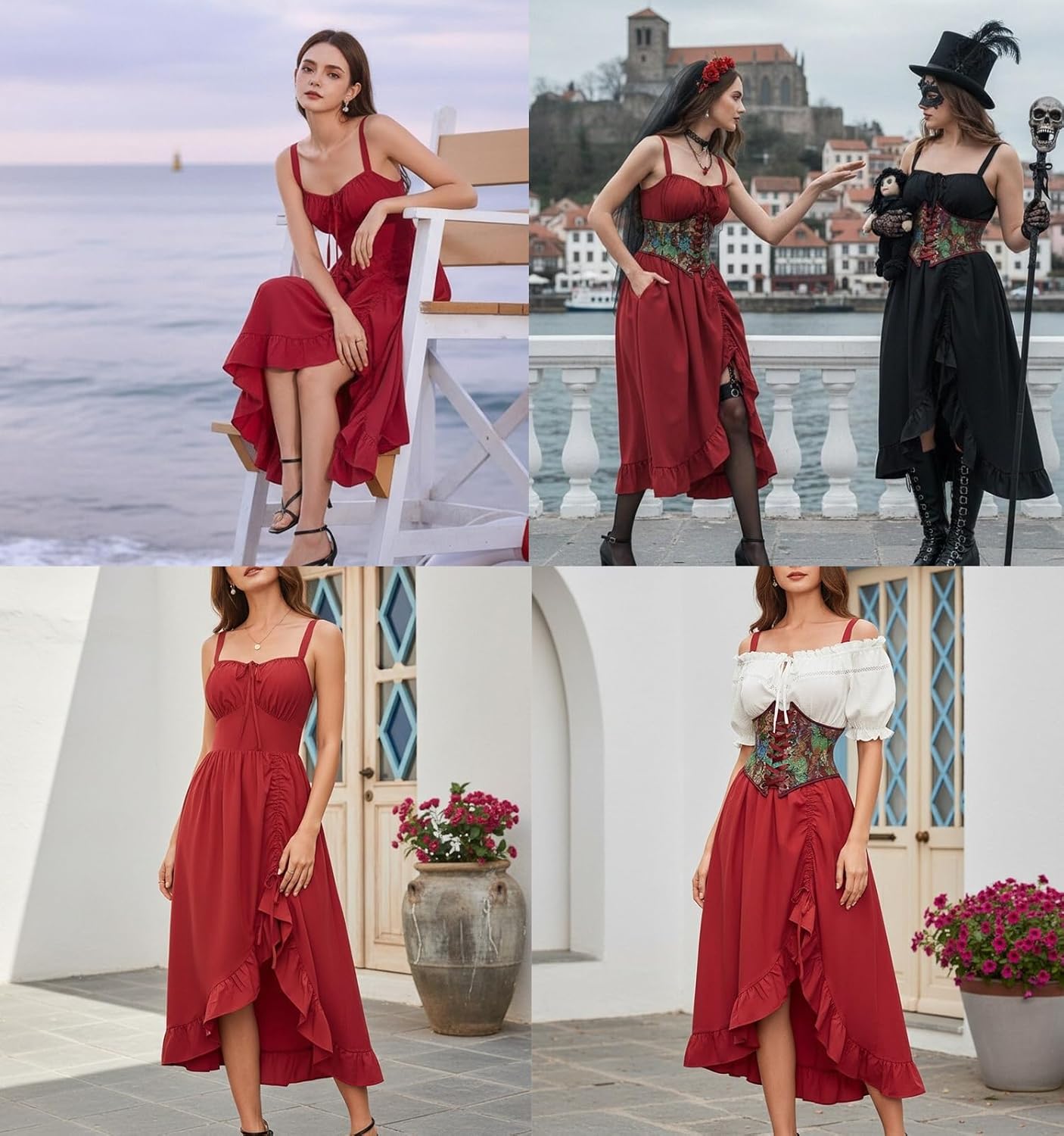 Scarlet Darkness Renaissance Dress Women Summer Corset Dress Flowy Sleeveless Milkmaid Vacation Sundress with Pockets