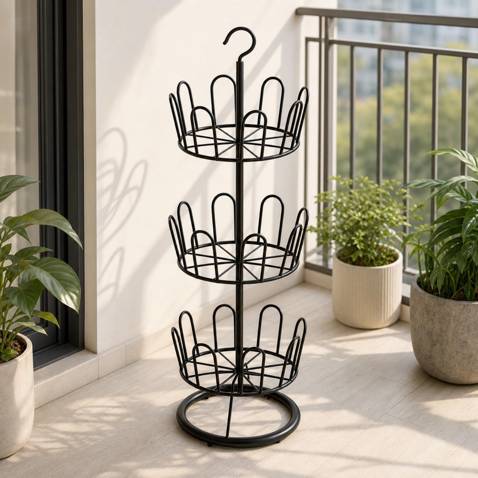 Gralara Scarpiera Verticale a Colonna Semplice Flessibile, Scarpe in Metallo con Gancio, Non Facile da Rompere, per Balcone, Oro
