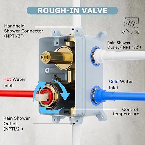 Miniatura 7 de Juego de grifo de ducha negro mate, grifo de ducha desviador de cinco funciones con 2 en 1 de mano, montaje de techo de 10 pulgadas y cabezal de