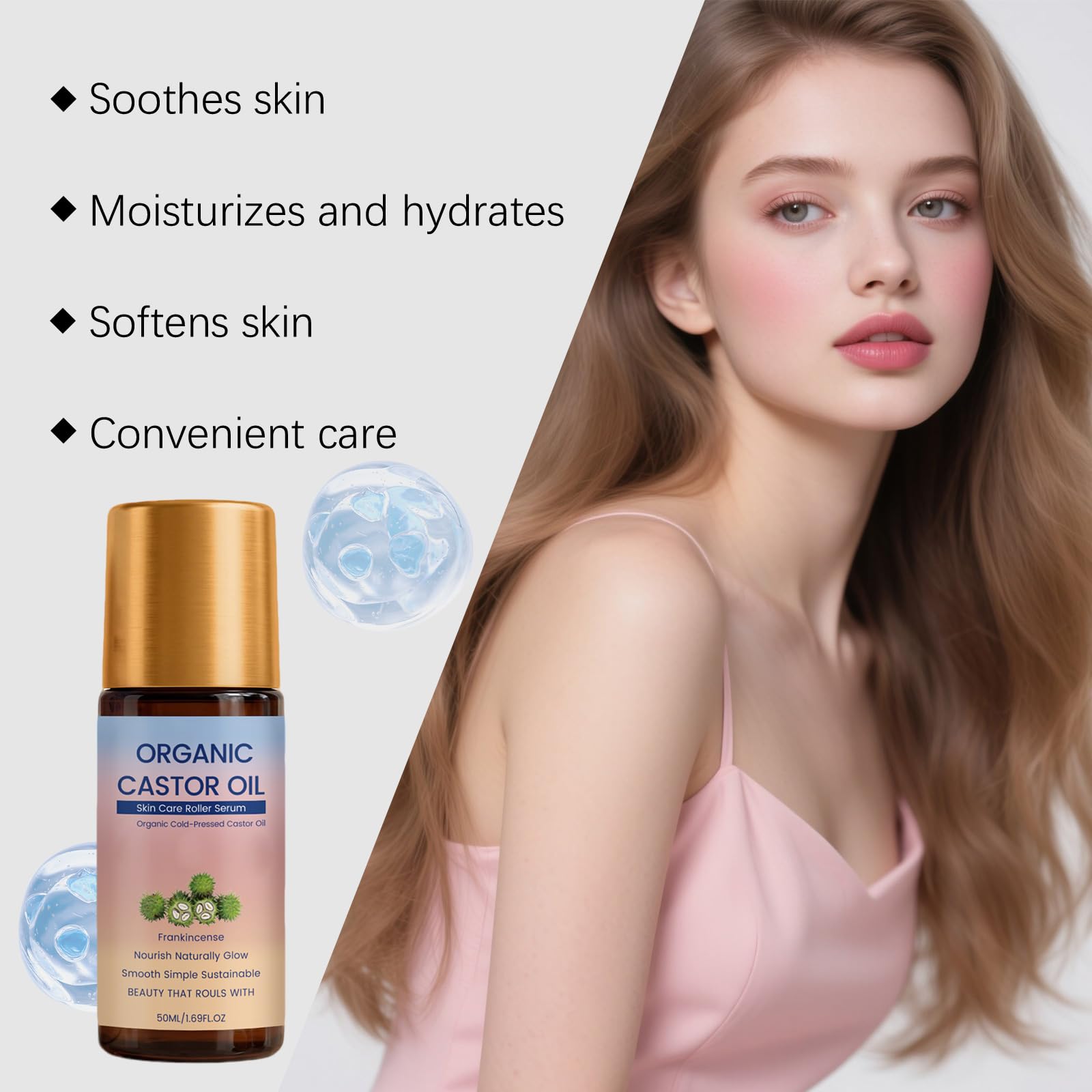 Bio-Rizinusöl-Roller-Serum für die Hautpflege, feuchtigkeitsspendendes Gesichtsserum mit Rizinusöl, hydratisierender Roll-On für Gesicht, Hals, Augenpartie und trockene Haut (6pcs)