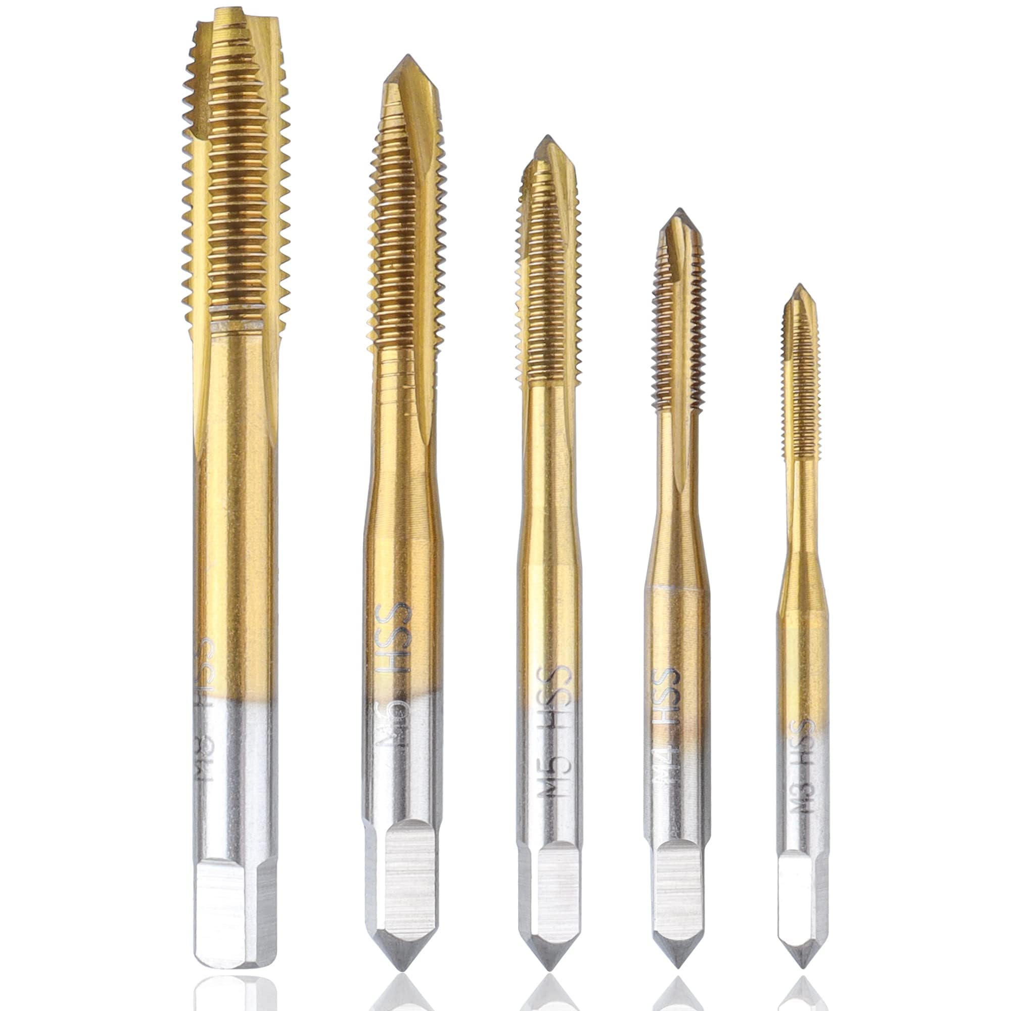 Yakamoz 5Pcs Spiral Point Tap Set Metric Screw Thread Taps Machine Screws Tapping Bits M3 M4 M5 M6 M8 Threading Tools