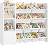 FOREHILL Toy Storage Unit Kids Bookcase Kids Storage Unit Childrens Bookshelf Toy Organiser with 8 Removable Toy Boxes for Nursery Playroom White 112.5 x 30 x 100cm