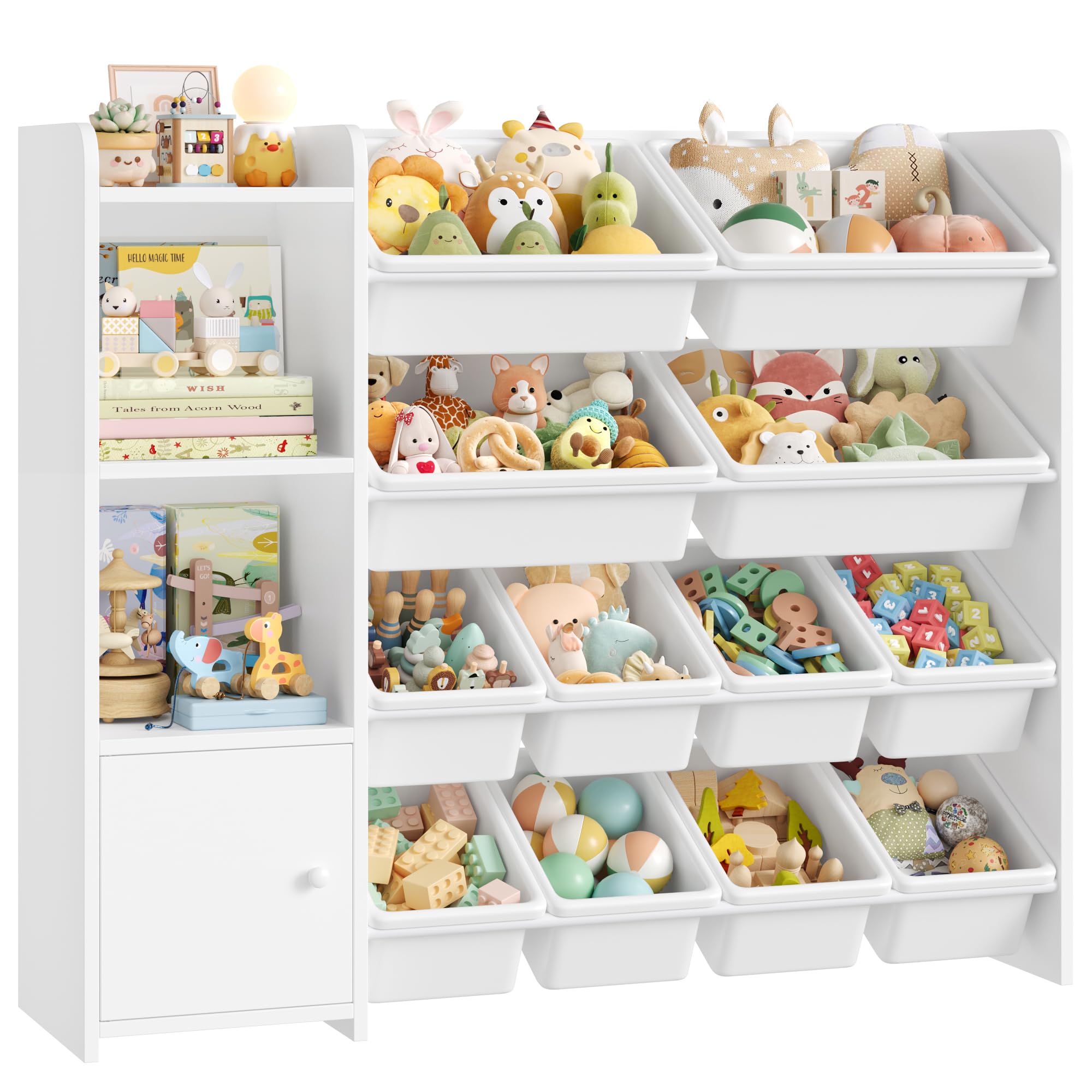 FOREHILL Meuble de Rangement Enfant avec 12 Boîtes Amovibles Bibliothèque Enfant 4 Étagères Meuble Rangement Jouets pour Chambre d’Enfant Salon 112,5x30x100cm Blanc