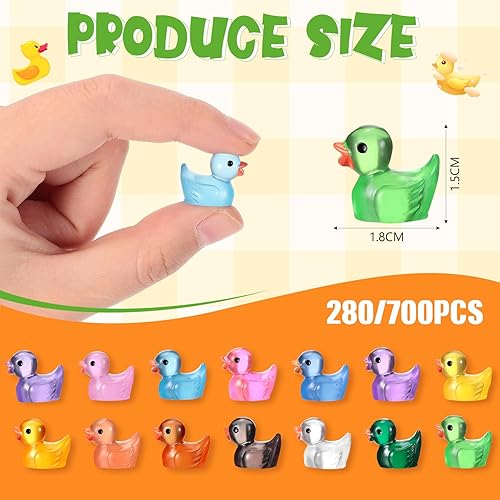 Miniatura 3 de Junkin 700 piezas de mini pato de resina que brilla en la oscuridad, figuras en miniatura de pequeños patos pequeños, adornos de casa de muñecas,