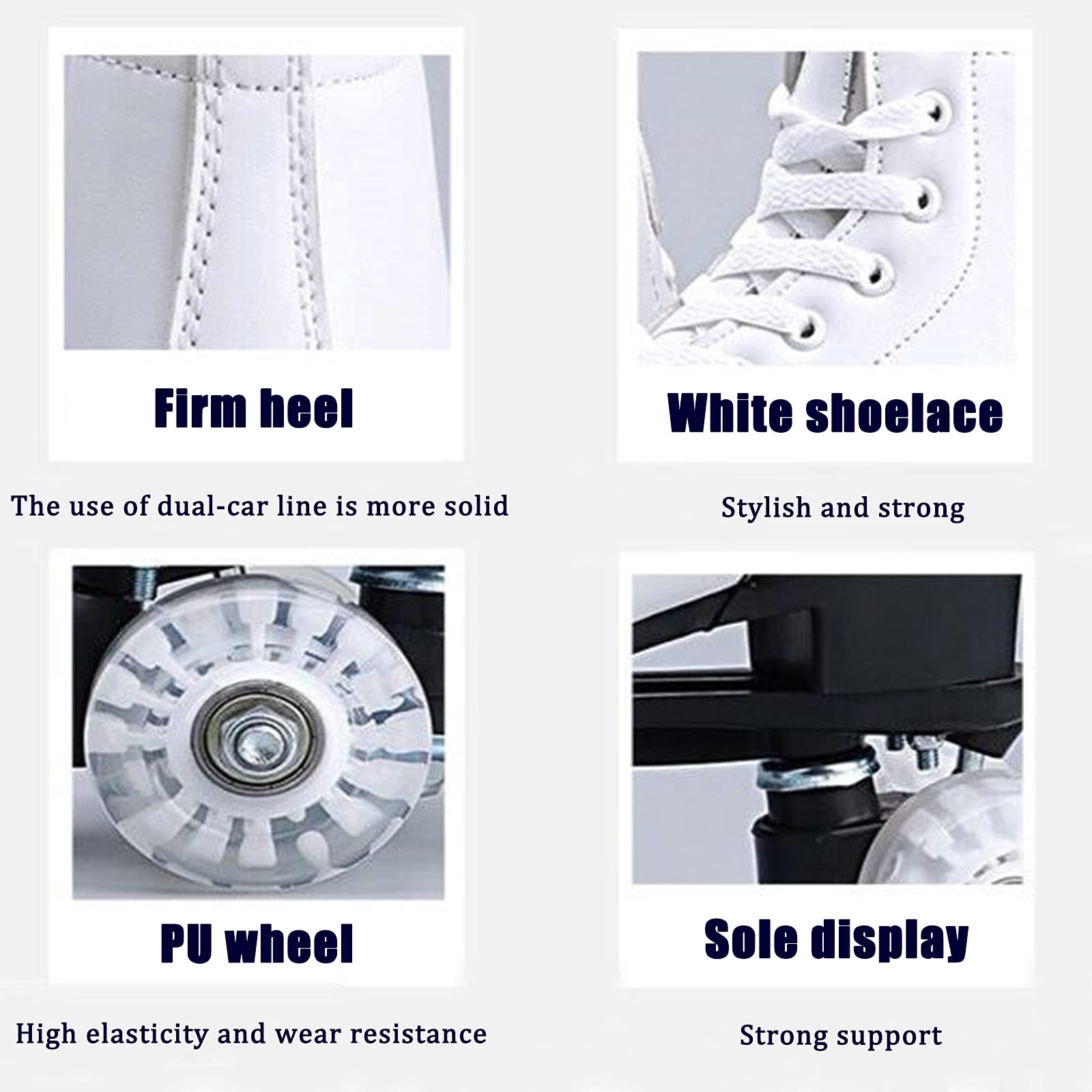 Patins à roulettes Blancs Unisexes Artistiques, Rollers Quad Double Rangée Roller Chaussure en Cuir PU Haut de Gamme pour Enfants Débutants, Adultes, Hommes et Femmes
