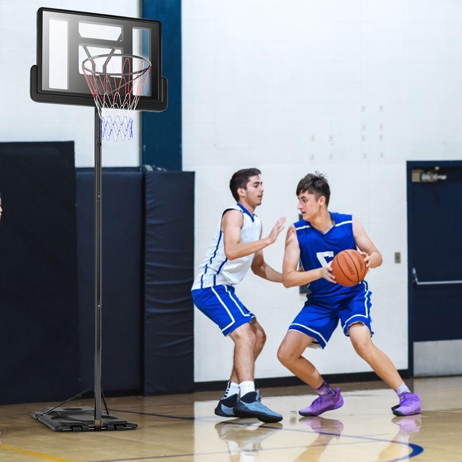 COSTWAY Canestro da Basket Portatile e Regolabile 180-305 cm, Canestro da Basket da Esterno ed Interno con Tabellone Resistente, Rete di Nylon e Base Riempibile, Ideale per Adolescenti e Adulti