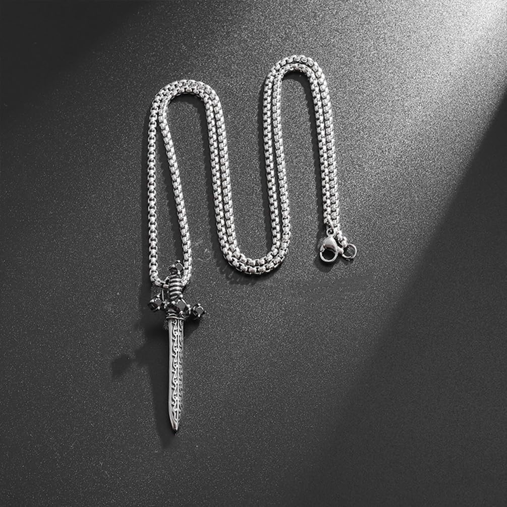 Gothic Silver Black Sword Pendant Necklace, Unique Non Tarnish Silver Plated Sword Choker Necklace Trendy Halloween Christmas Grunge Necklaces for Women Men - Image 7