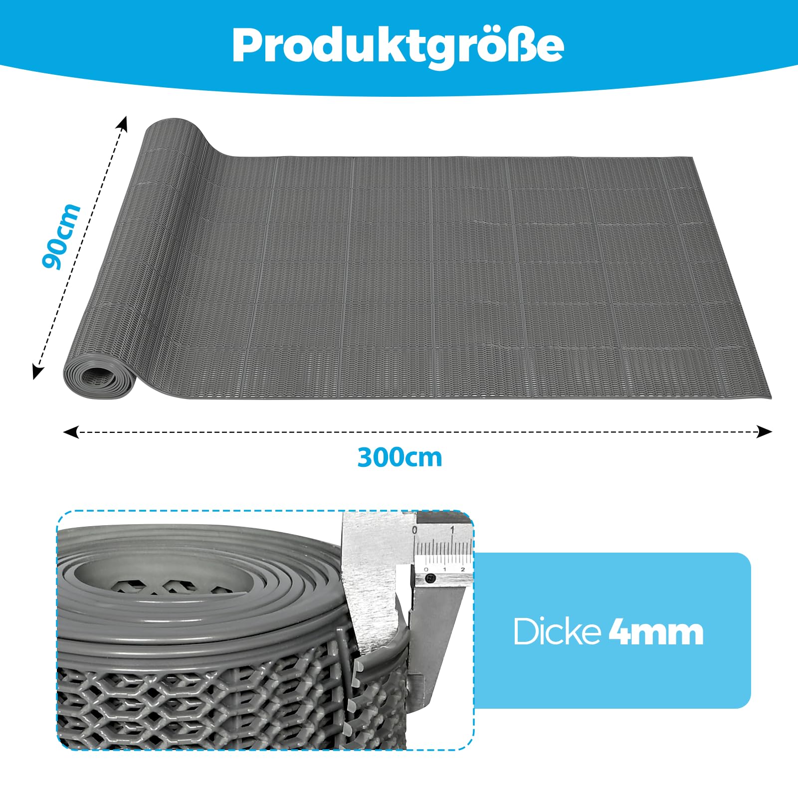 bimiti Drainage Antirutschmatte 300x90cm Bodenmatte 4mm Dicke Fußmatten