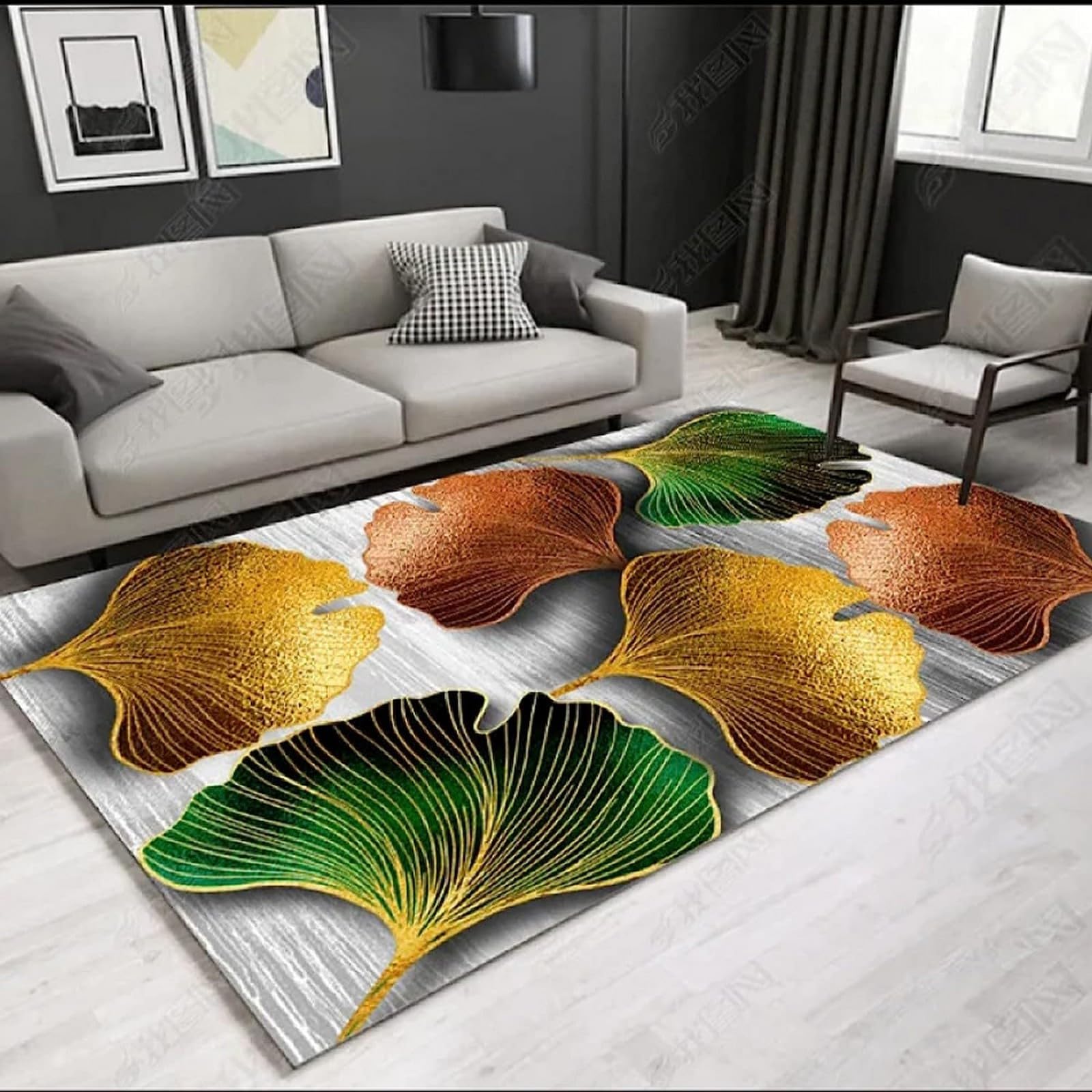 Tapis de salon feuilles 3D pour créer un coin nature cosy