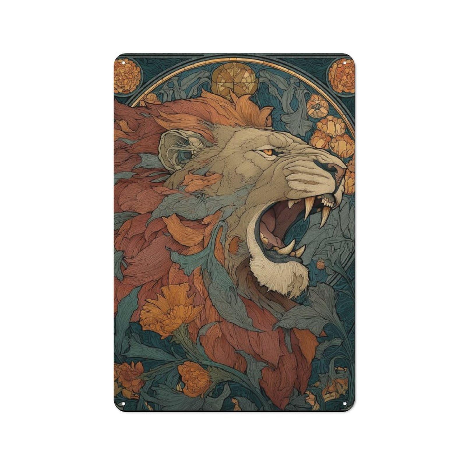 Junmoney Art Deco Lion Country Farmhouse Metal Sign 30X20cm, Farmhouse Wall Decor For Dining Room, Cafe, Entryway Or Family Room