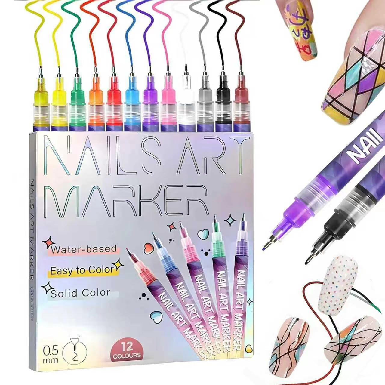 2026 New 12 Colors Nail Art Pens Set, 0.5mm Fine Tip Polish Markers for Drawing - Quick Dry Waterproof DIY Nail Art Kit for Beginners, Gel & Acrylic Nails, Home Salon Manicure Tools (2 Set)