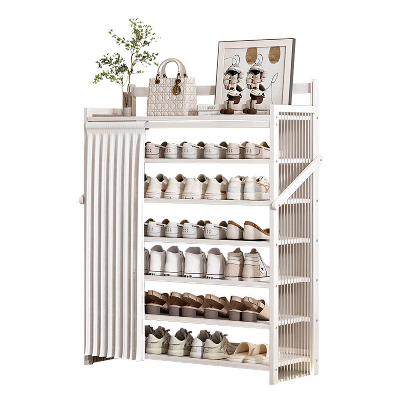 7-Tier Folding Shoe Rack - Wooden Tall Shoes Holder for Corner, Shoe Storage Organiser Cabinet for Hallway, Vertical Shoe Shelf Stand,White-50 * 23.8 * 105cm