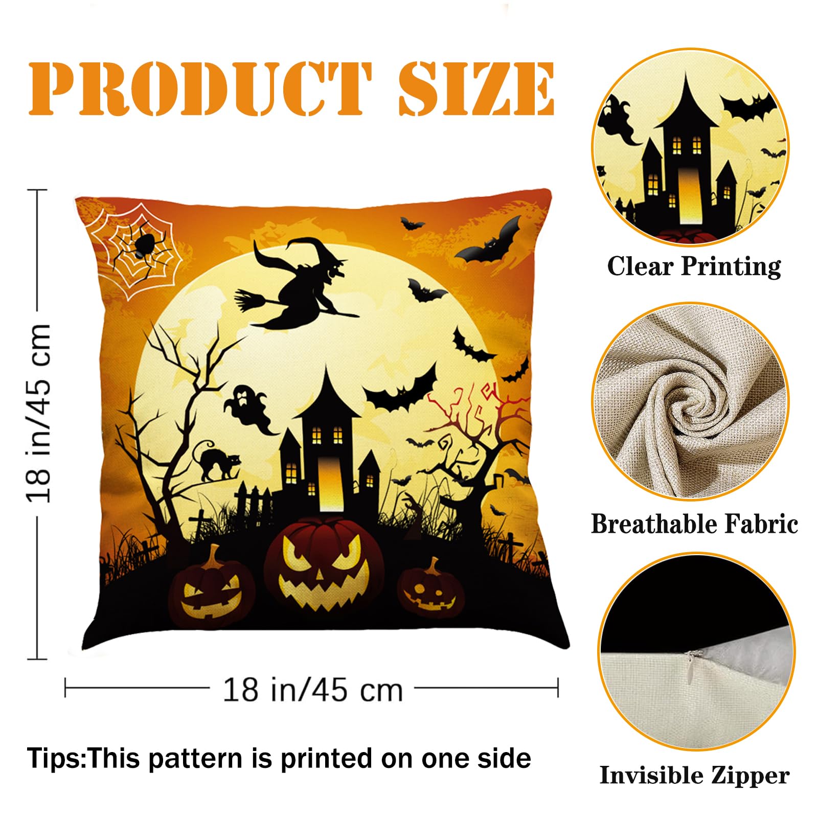 Krmoau Halloween Kissenbezug 45x45 Cm - Grusel-Ghost Design Für Deko