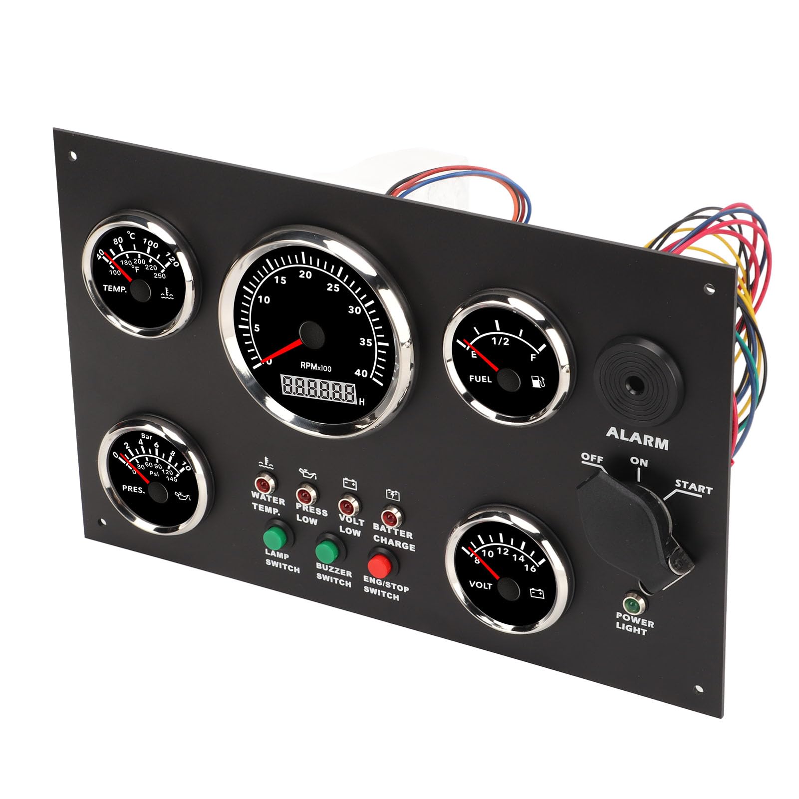 Pannello Strumenti per Barche, Voltmetro Livello Carburante Contagiri Temperatura Acqua IP67 Indicatore Cruscotto Impermeabile Set per Macchinari di Ingegneria per Yacht