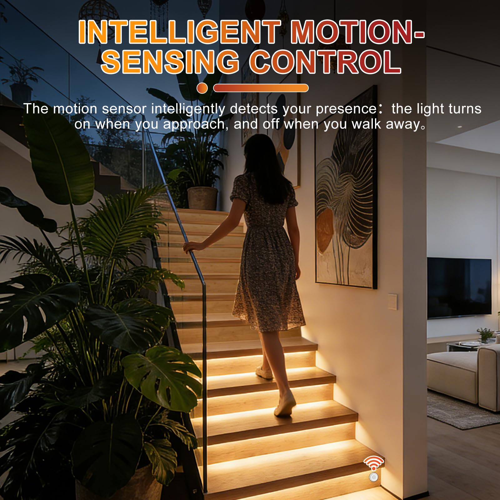 Intelligente Treppenbeleuchtung 16 Stufen Warmweiß 3000K | Bewegungsmelder Treppenlicht mit App & RF-Fernbedienung, Bluetooth Smart Stair Light, COB LED Streifen Indoor
