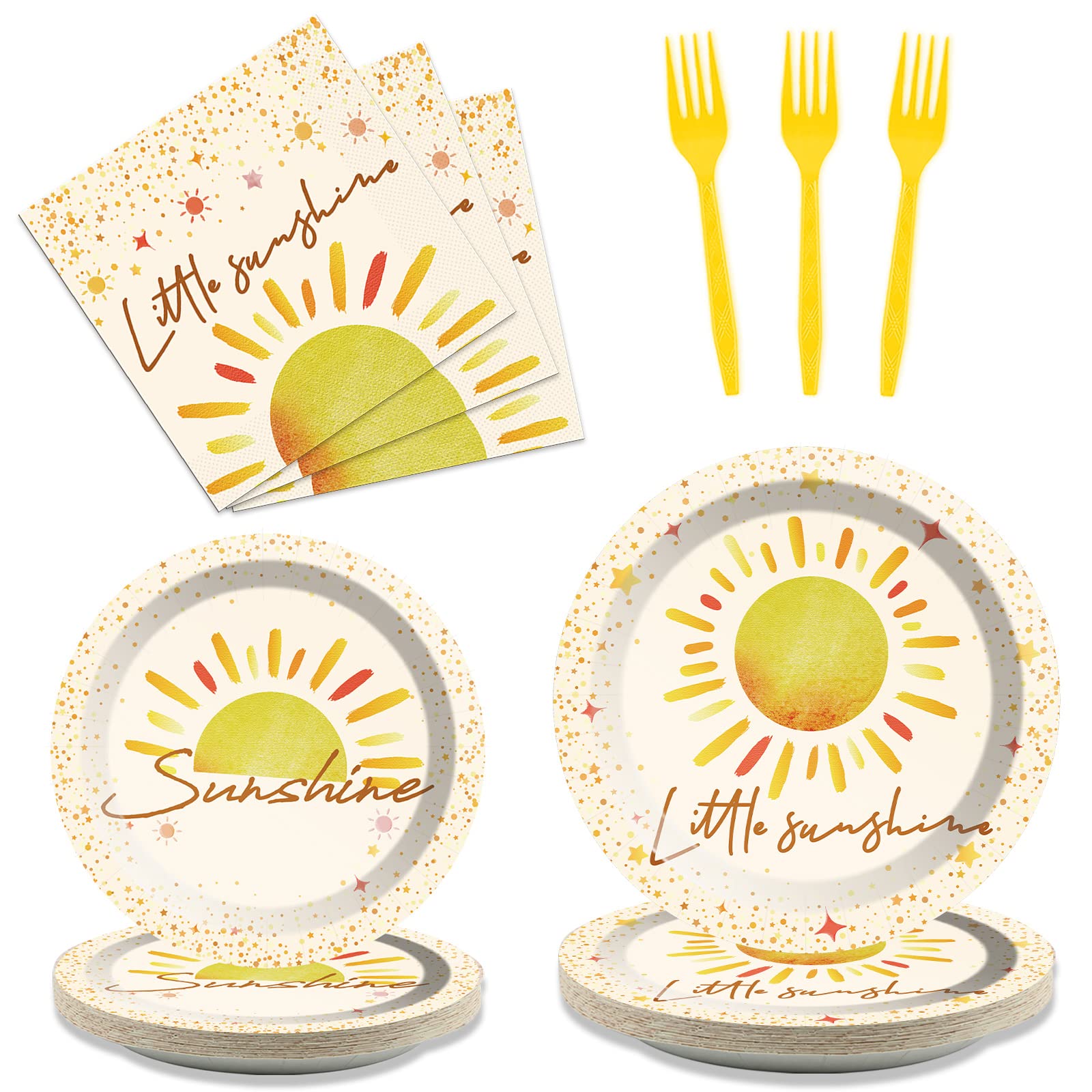 96 PCS Boho Sun Party Tableware Set First Trip Around the Sun Party Decorations Sunshine Party Plates Bohemian Sun Party Napkins Forks for 1st Birthday Sunshine Themed Baby Shower Party Supplies