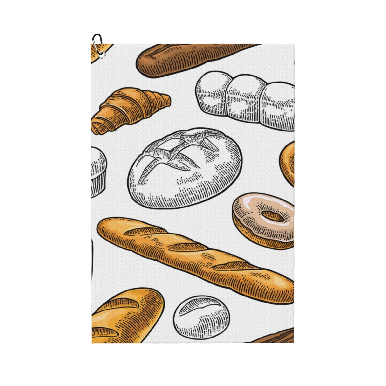 Hnnkloy Bread Pattern On White, 16x24 in Portable Waffle Golf Towels with Carabiner Clip for Golf Bag