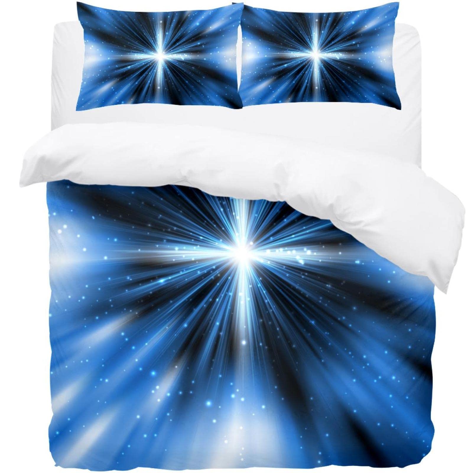 Parure de lit simple housse de couette étoiles et 2 taies d'oreiller pour literie 1 place