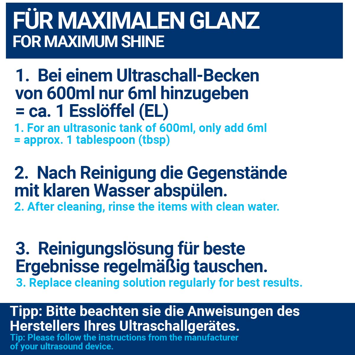 Lot de 2 nettoyants à ultrasons concentrés de 1000 ml | Liquide | pour lunettes, montres, bijoux, prothèses dentaires, etc. dans un bain à ultrasons