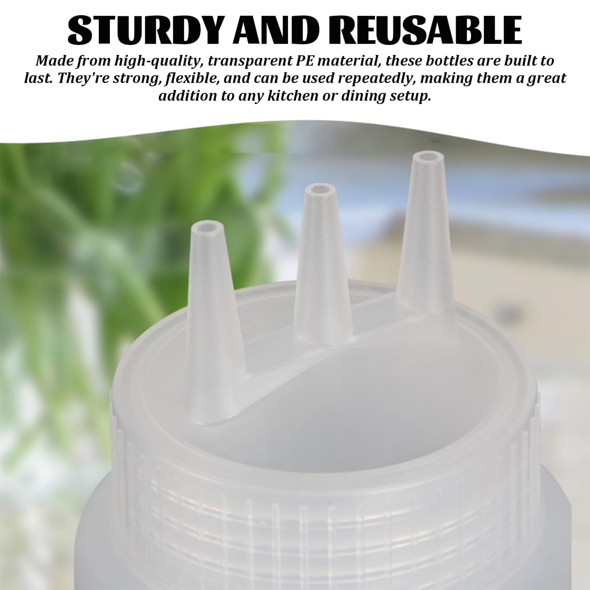 Gcroet Passer des Bouteilles pour Les sauces 3 pcs 650 ML de Condiments Transparents Bouteilles compressées avec Torsion sur Capuchon à 3 Trous Fuite des Accessoires de Cuisine rechable rechable.