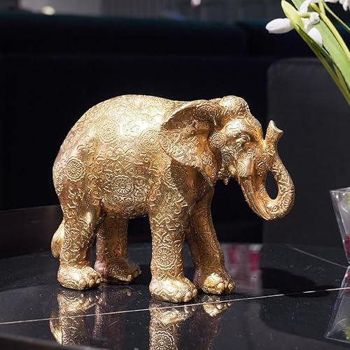 Miniatura 2 de Guichifun Estatuas de elefante para decoración del hogar, decoración bohemia de elefante de resina dorada, hecha a mano, trae buena suerte salud