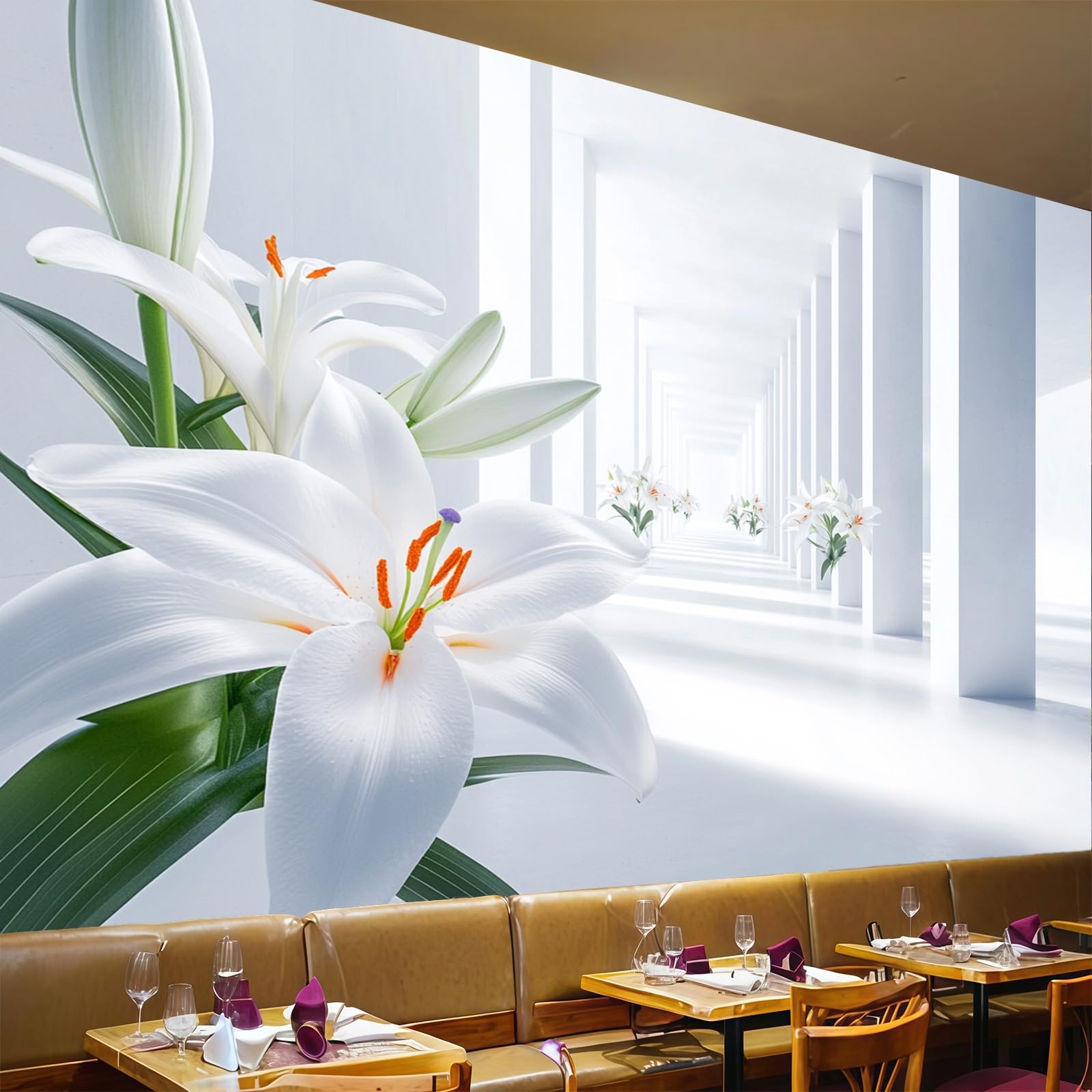 Papier peint panoramique magnolias intissé blanc salon chambre 350x256