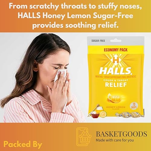 Miniatura 4 de Gotas de miel y limón para la tos sin azúcar, alivio de la tos y el dolor de garganta, paquete económico, 70 gotas (1 paquete), juego con cesta