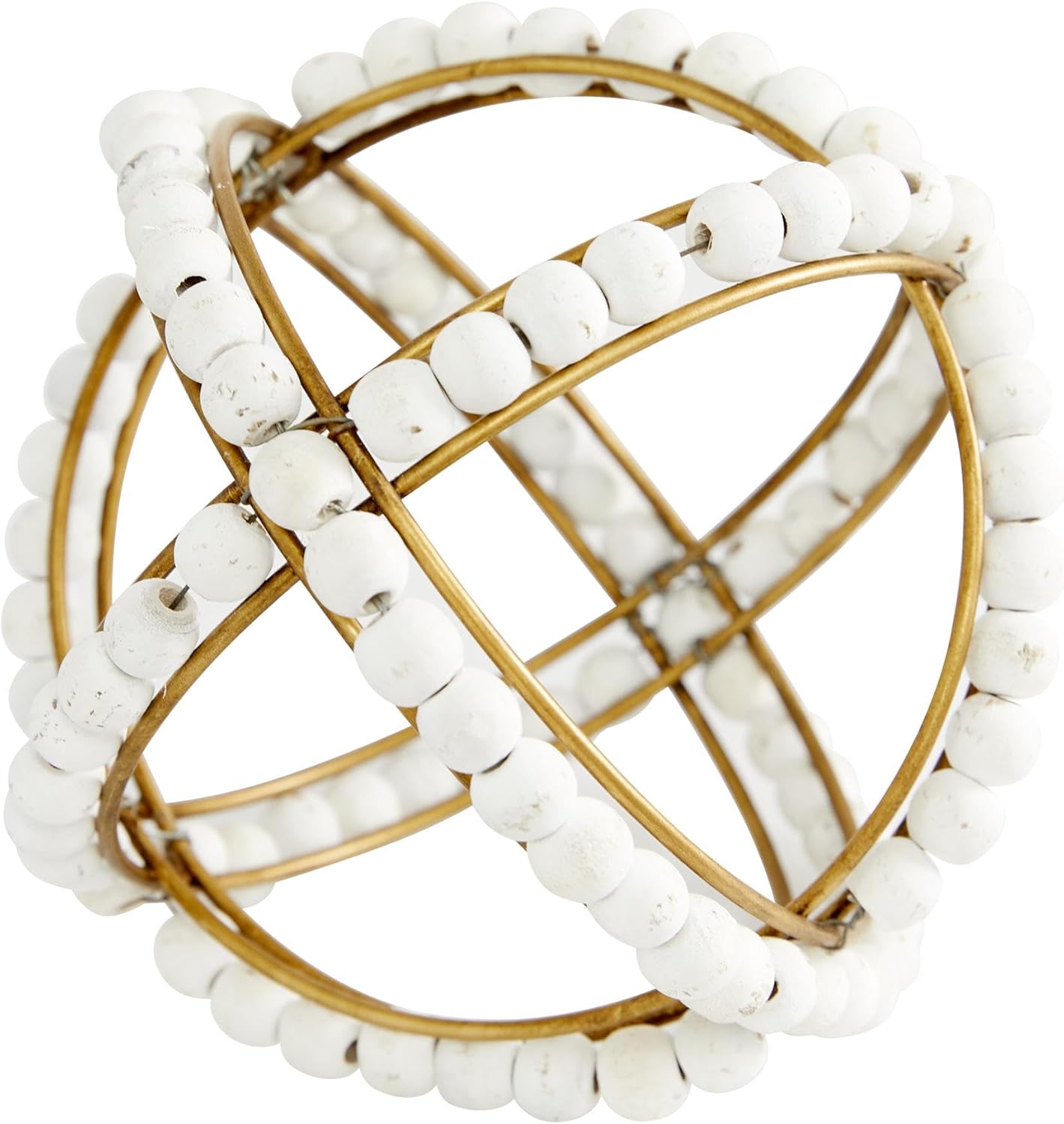 Deco 79 Metal Geometric Handmade Decorative Sculpture Beaded Home Decor Statues, Set of 2 Accent Figurines 7", 5"H, White