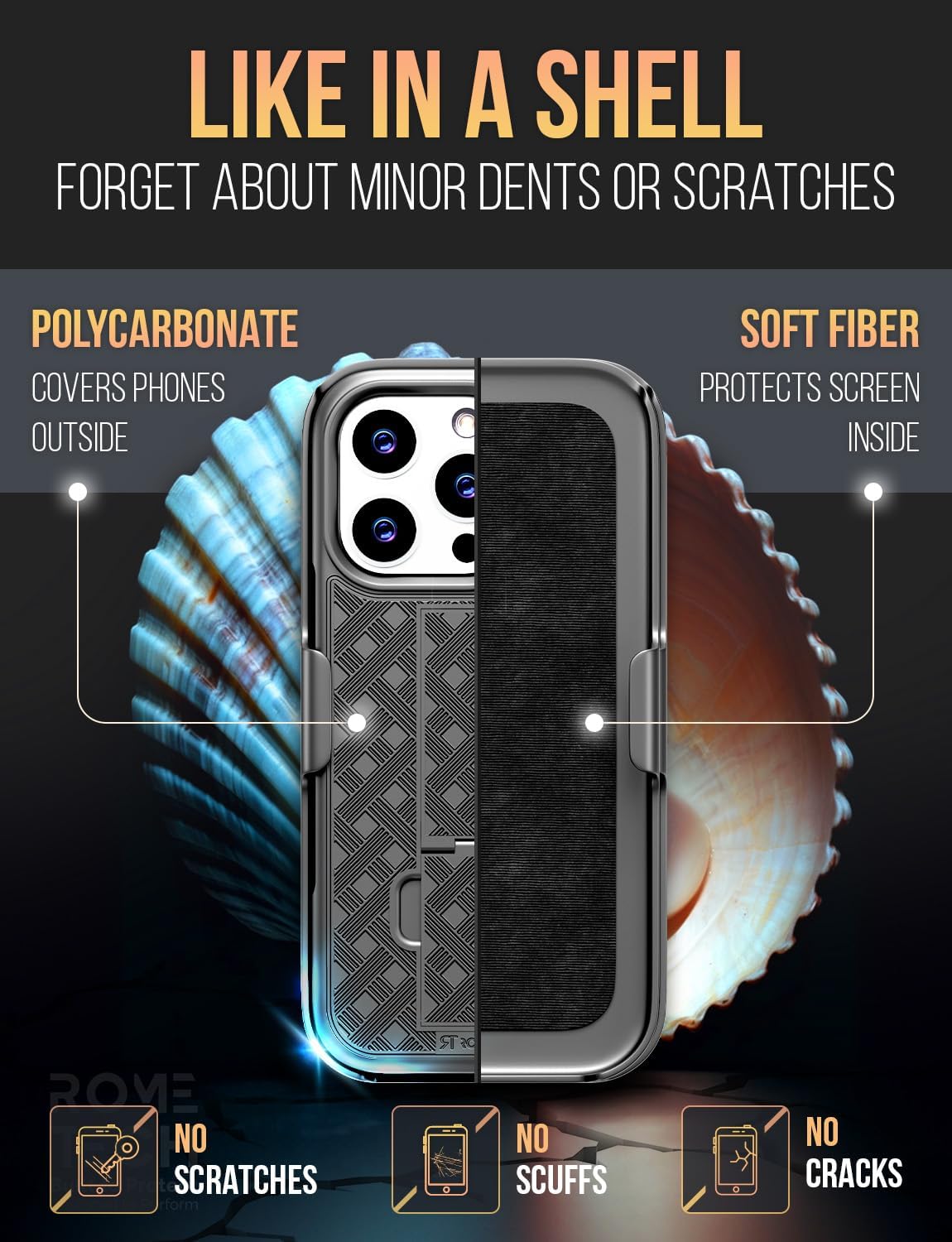 Designed for iPhone 16 ProMax Case with Belt Clip Holster - Kickstand Cover Phone Case - Black - Image 3