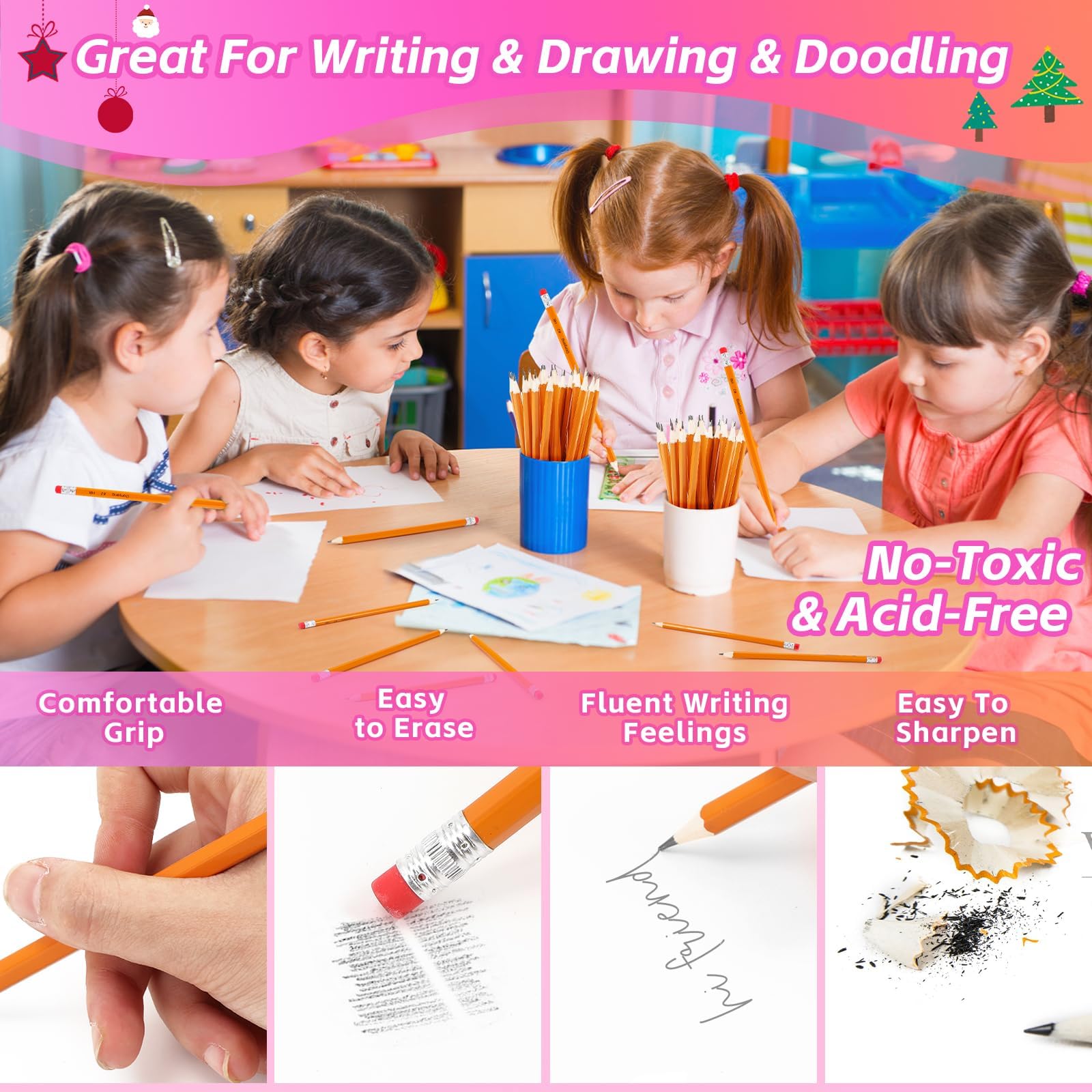 Donyang Confezione da 1200 matite pretemperate, in grafite gialla, con gomme per scuola, insegnanti, accessori da scrivania