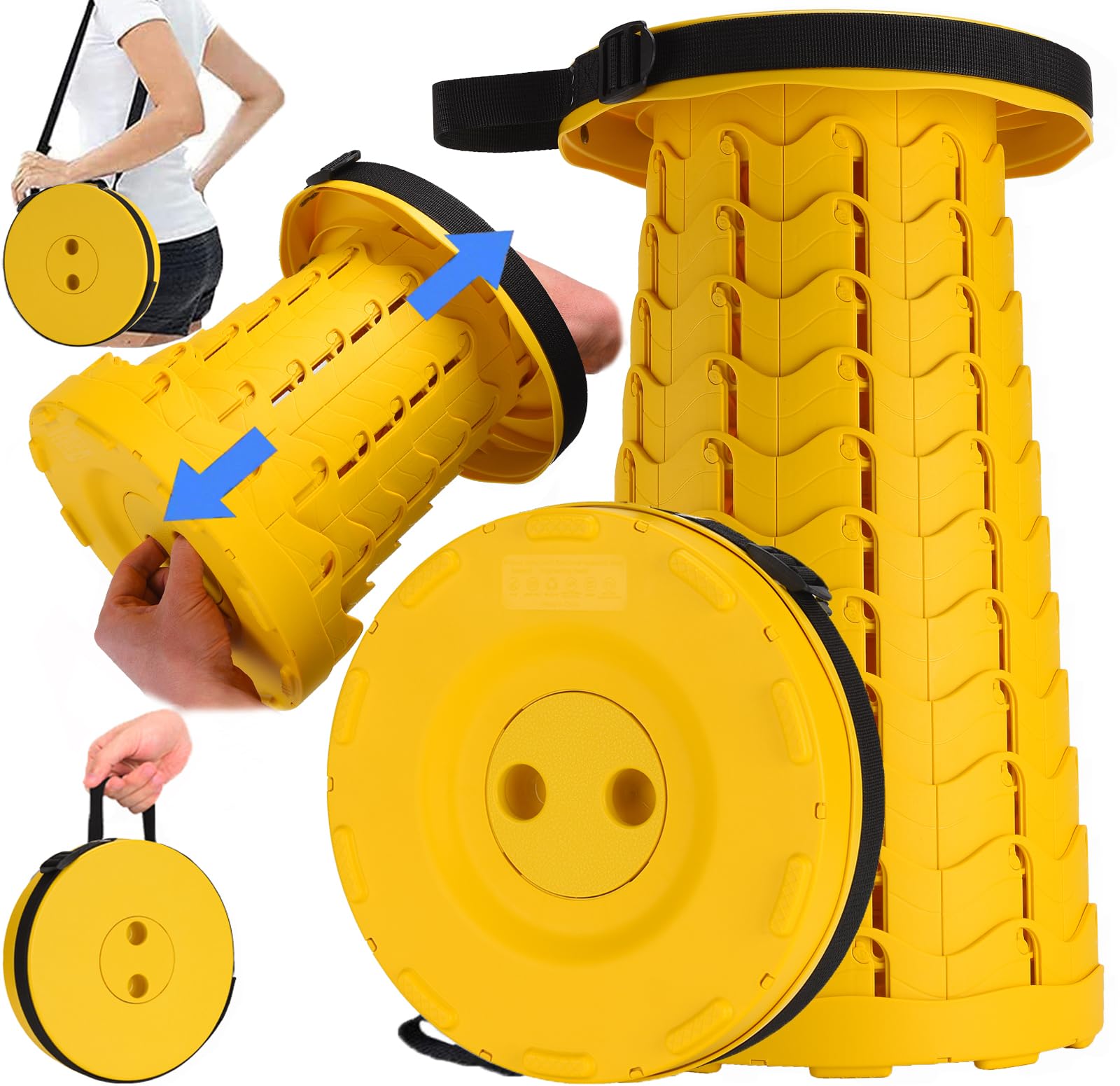 Fishboy Upgraded Collapsible Stool, 400lbs Max Weight, Lightweight But Sturdy, Portable Retractable Folding Telescoping Foldable Camping Stool for Adults Outdoor Fishing Hiking Gardening Travel BBQ