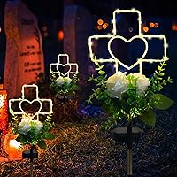 Vista 2 de Lmtocs Decoraciones de tumbas solares con cruz para un ser querido en el cementerio, regalos conmemorativos de condolencias por la pérdida de un ser