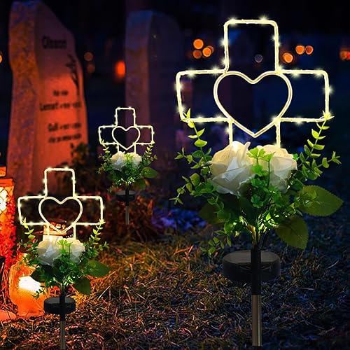 Miniatura 2 de Lmtocs Decoraciones de tumbas solares con cruz para un ser querido en el cementerio, regalos conmemorativos de condolencias por la pérdida de un ser