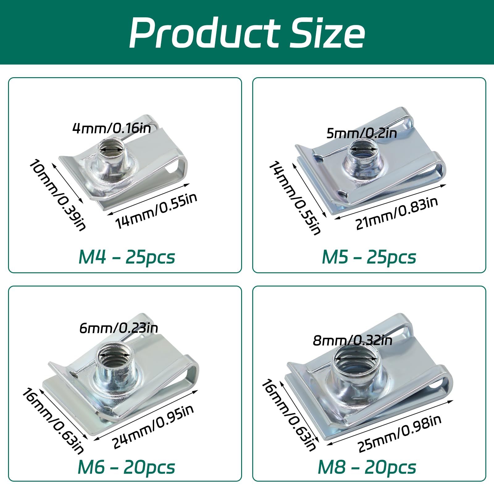 90-delige U-type Plaatmoeren Set – M4, M5, M6 – Klikmoeren In Opbergdoos – Voor Auto, Motorfiets En Meer