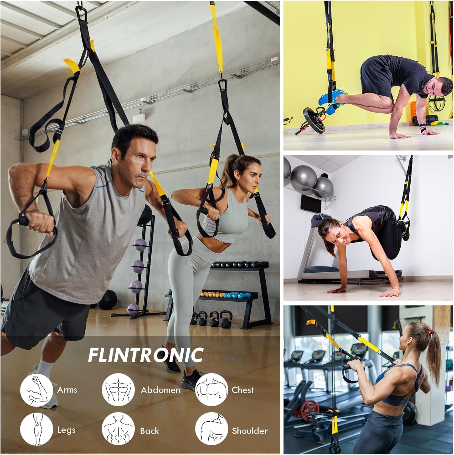 flintronic Sangles de Suspension Kit d'entraînement, Kit d'entraînement à Suspension, d'entraînement à Suspension Tout-en-Un avec Sangles Réglables pour Brûler des Graisses, Construire du Muscle