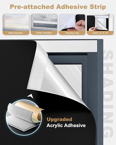 Miniatura 3 de Cortinas opacas portátiles para dormitorio (42 x 60 pulgadas), cubierta de ventana negra, sin taladro, con gancho y bucle, para guardería, viajes,