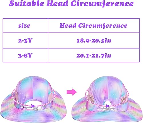 Miniatura 6 de Sombrero de sol para niñas con diseño de unicornio, protección UV, sombrero de verano para niños, sombrero de pesca de ala ancha de 2 a 8 años