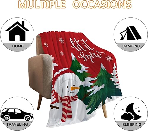Miniatura 4 de YeeJu Manta de Navidad roja con árbol de Navidad, muñeco de nieve para sofá, cama, suave, ligera, mullida, manta decorativa de invierno de 50 x 60