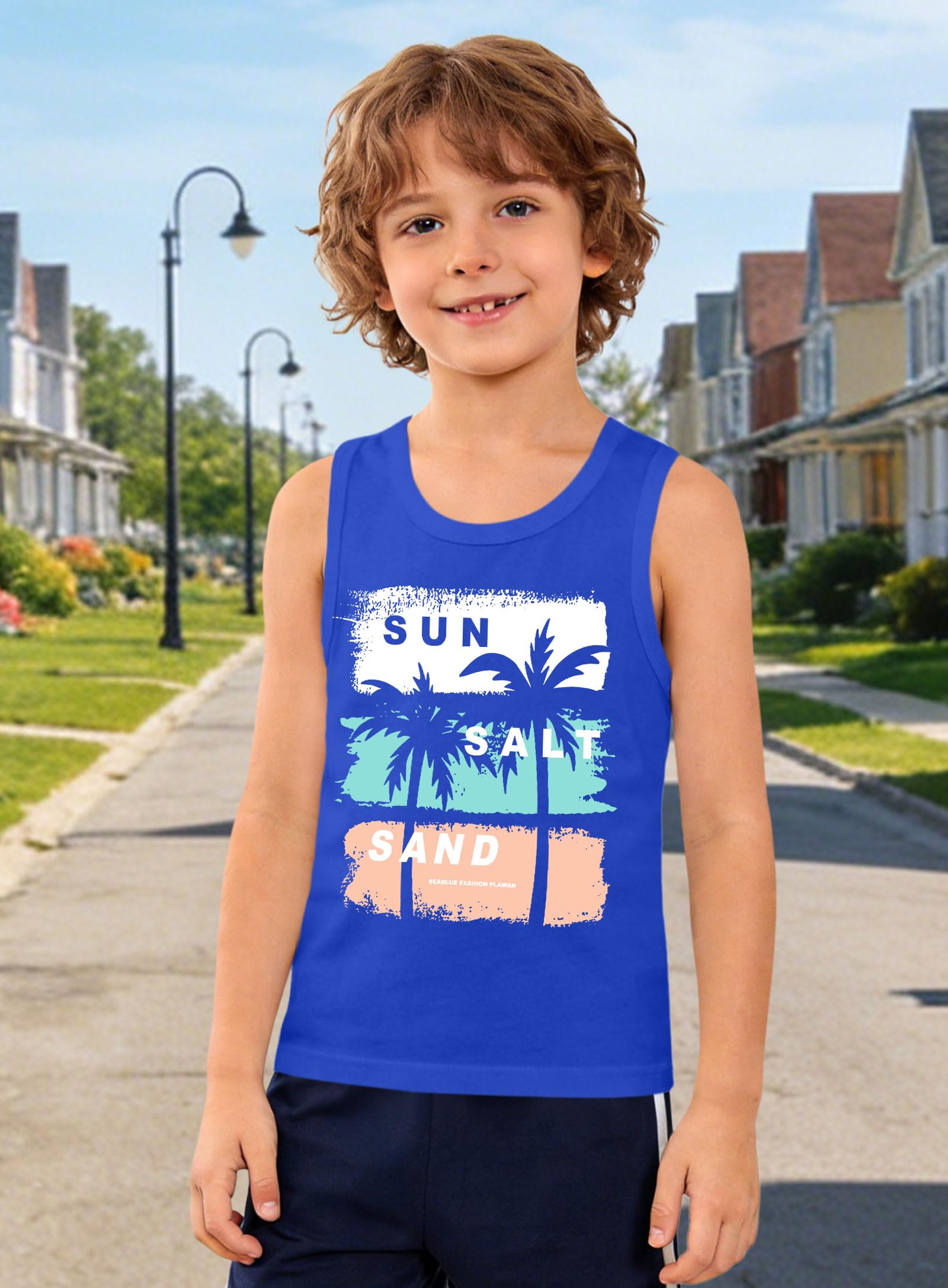 VVNTY Canottiera bambini Palme Grafica Canottiera Adolescente Ragazze Estate Vacanze Spiaggia T-shirt 5-14