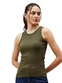 Glito Soft Cotton Premium Comfort Ribbed Slim Fit Tank Top for Women - Olive Green | Crew Neck | Sleeveless | Tank Tops