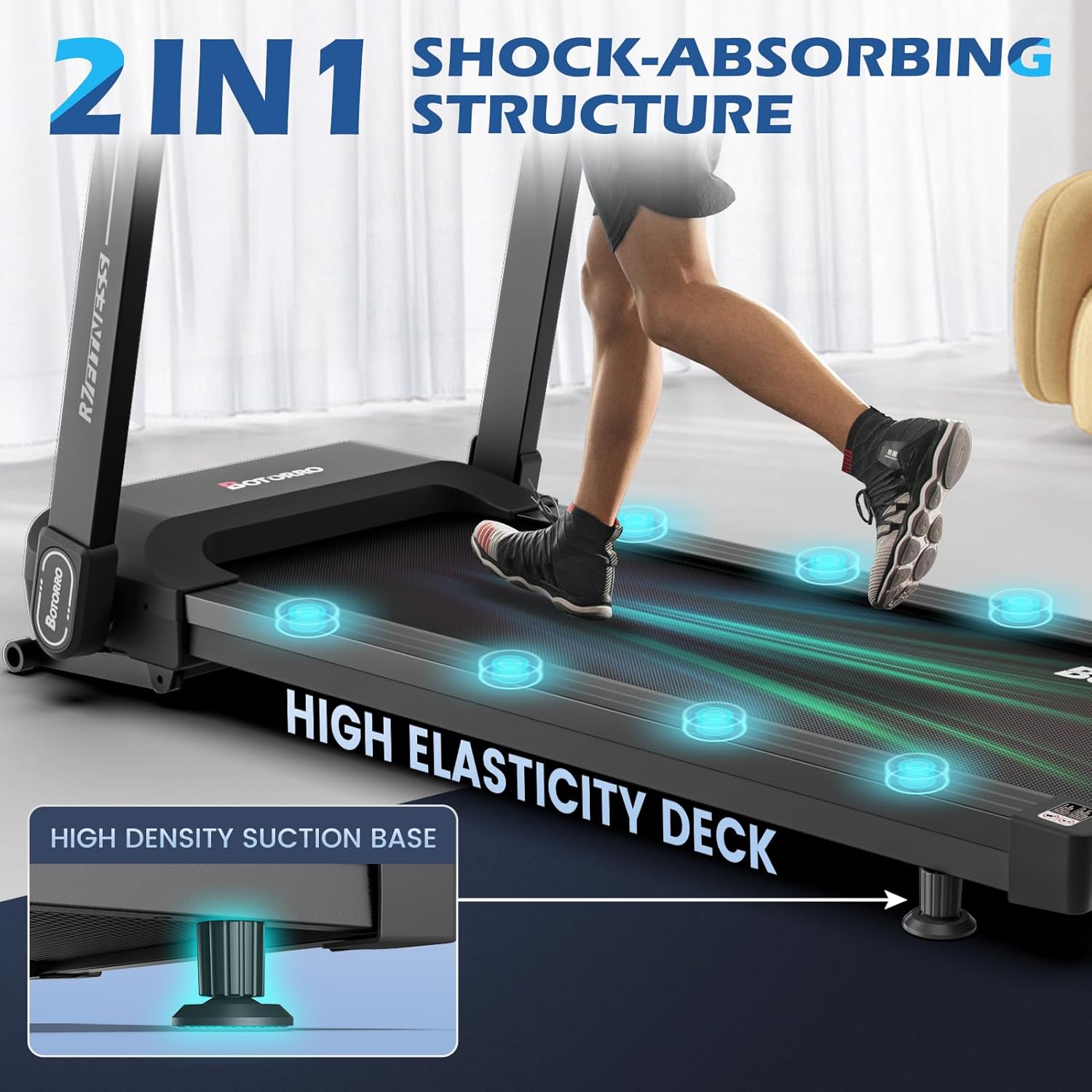BOTORRO R7 Treadmill with dual shock-absorbing structure.