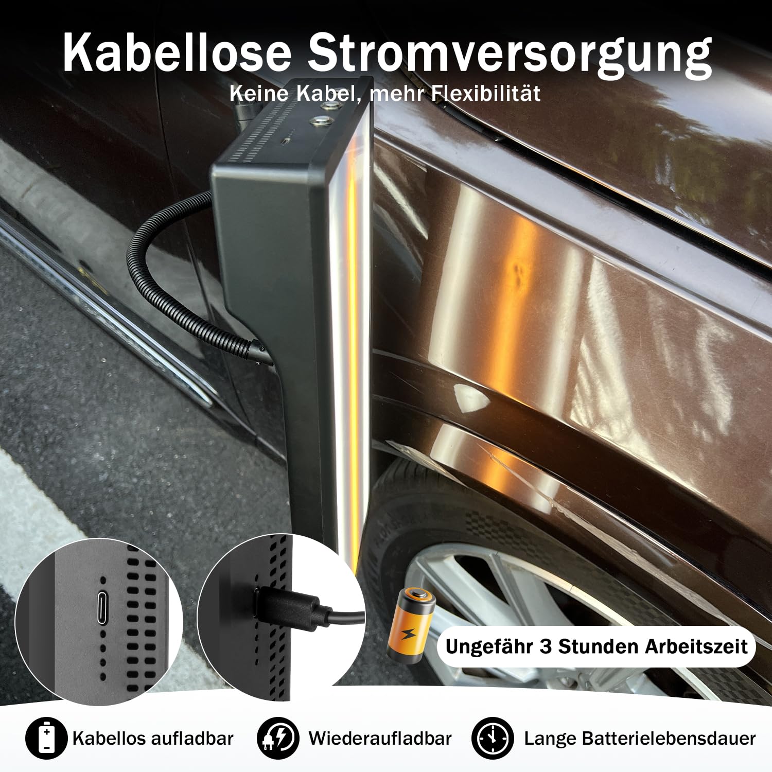 Super PDR Dellen Reparaturset Auto – PDR Lampe mit eingebauter Batterie, USB- und Batterie-Modus, verstellbares Weiß-Gelb Licht – Dellenreflektorboard für Karosserie-Dellen und Auto Dellen Reparatur