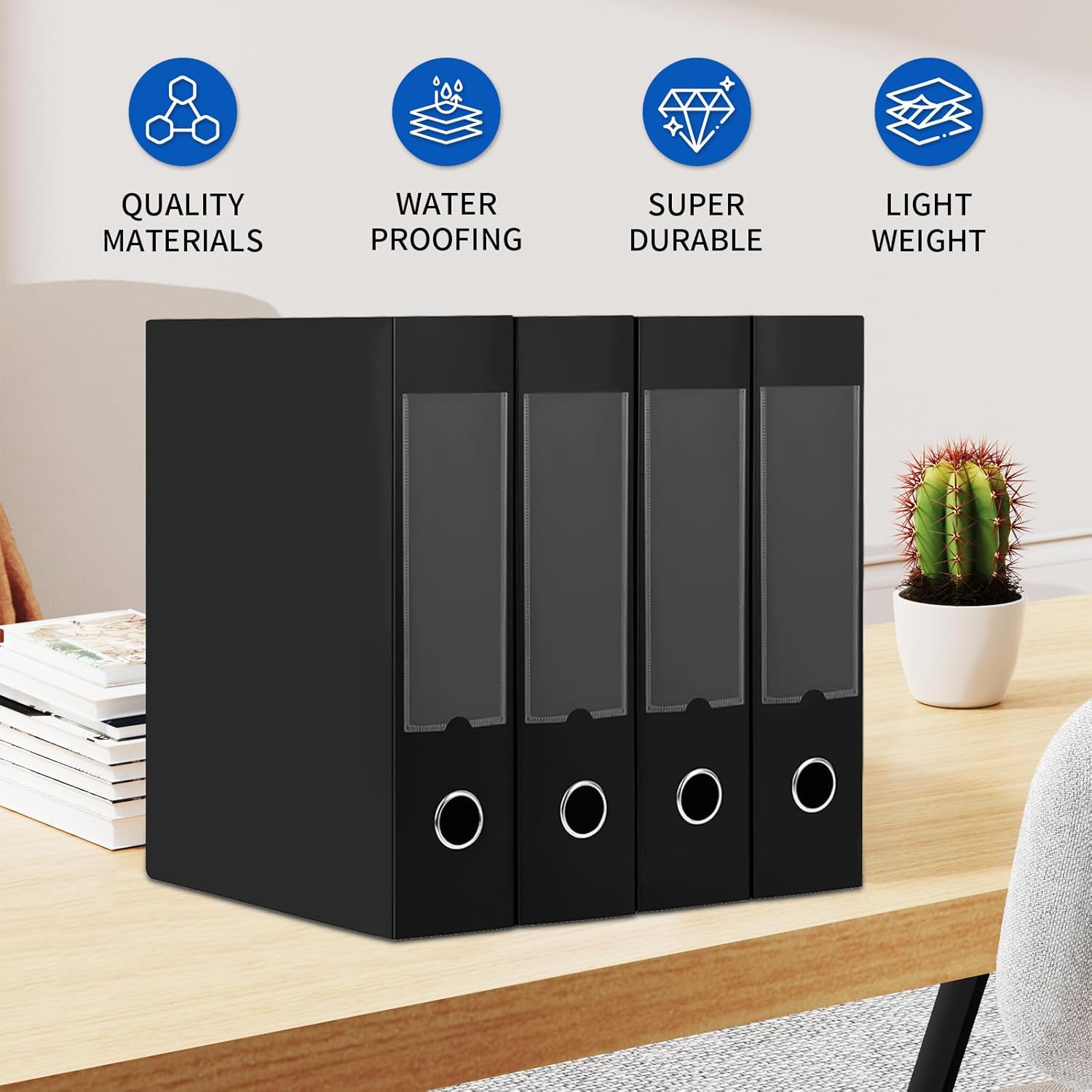 Plastic File Box Archive Storage Case with Lid, 12.2" × 9.4" × 2.2", Letter & A4 Paper, Office Document Organizer Case (Black, 6)