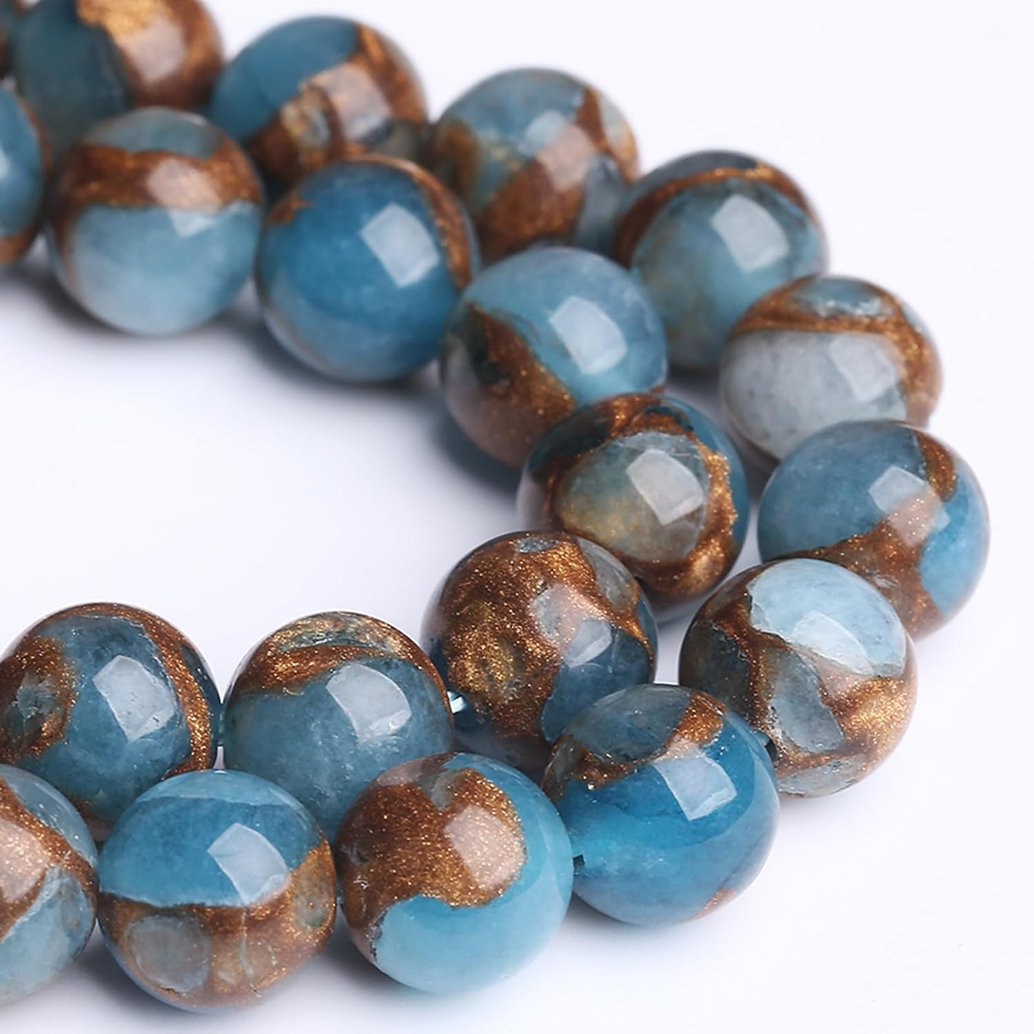 Blue Cloisonne Stone Beads Gemstone Round Crystal Energy Natural Stone Beads for Jewelry Making DIY Bracelet Necklace Jewelry Making 45PCS 8MM image 3